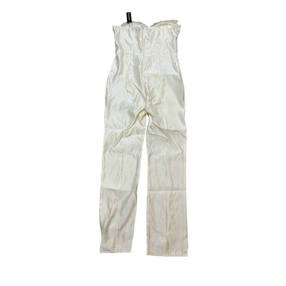 NEW PLT Women Glam Organza Cup Detail Corset Satin Bandeau Jumpsuit Yellow Chic - Picture 7 of 12